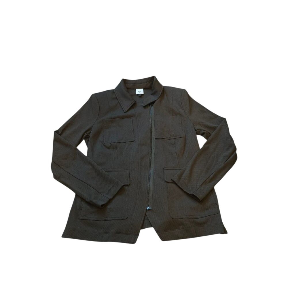CAbi Academy Textured Utility Jacket Medium Olive Green Stretch Moto EUC